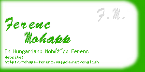 ferenc mohapp business card